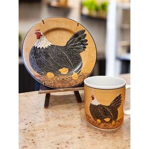 Warren Kimble Henny Penny Rooster Mug & Salad Plate Set Sakura